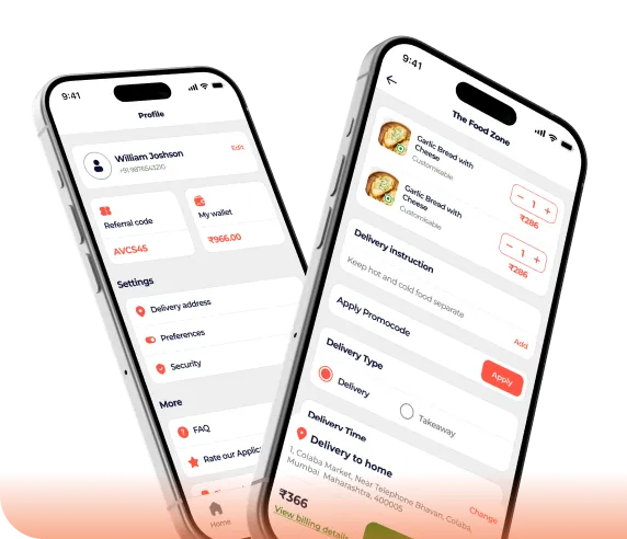 Forkful app profile and cart screens